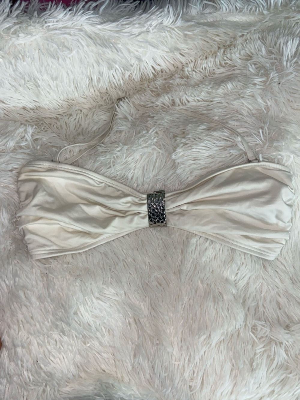 Michael Kors Cream Bandeau Bikini Top with Silver Accent
